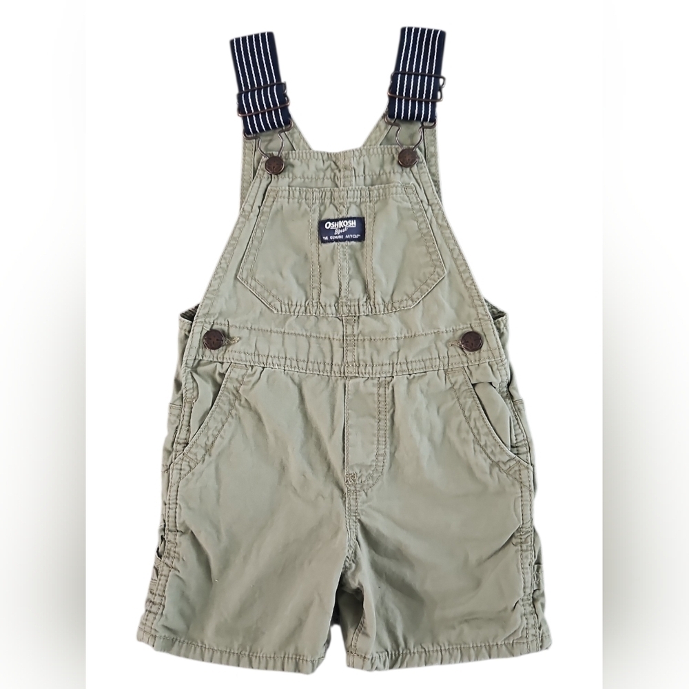 OshKosh B'gosh Kids Khaki Green Overalls with Striped Straps Size 2T